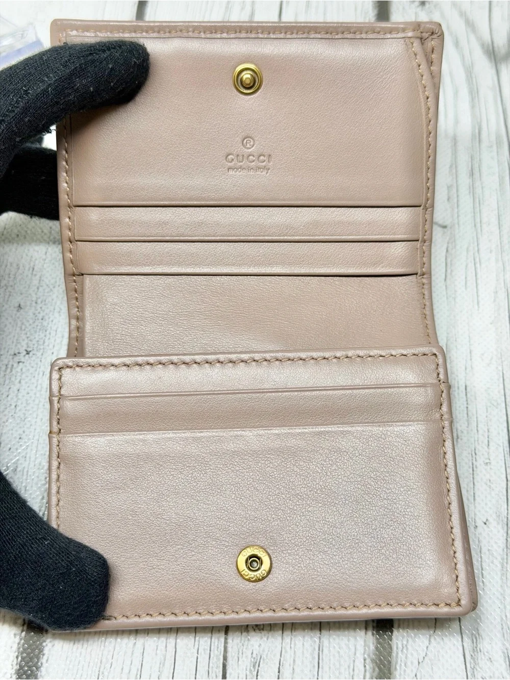 PRE LOVED GUCCI GG Marmont Quilted Leather Bifold Wallet Taupe